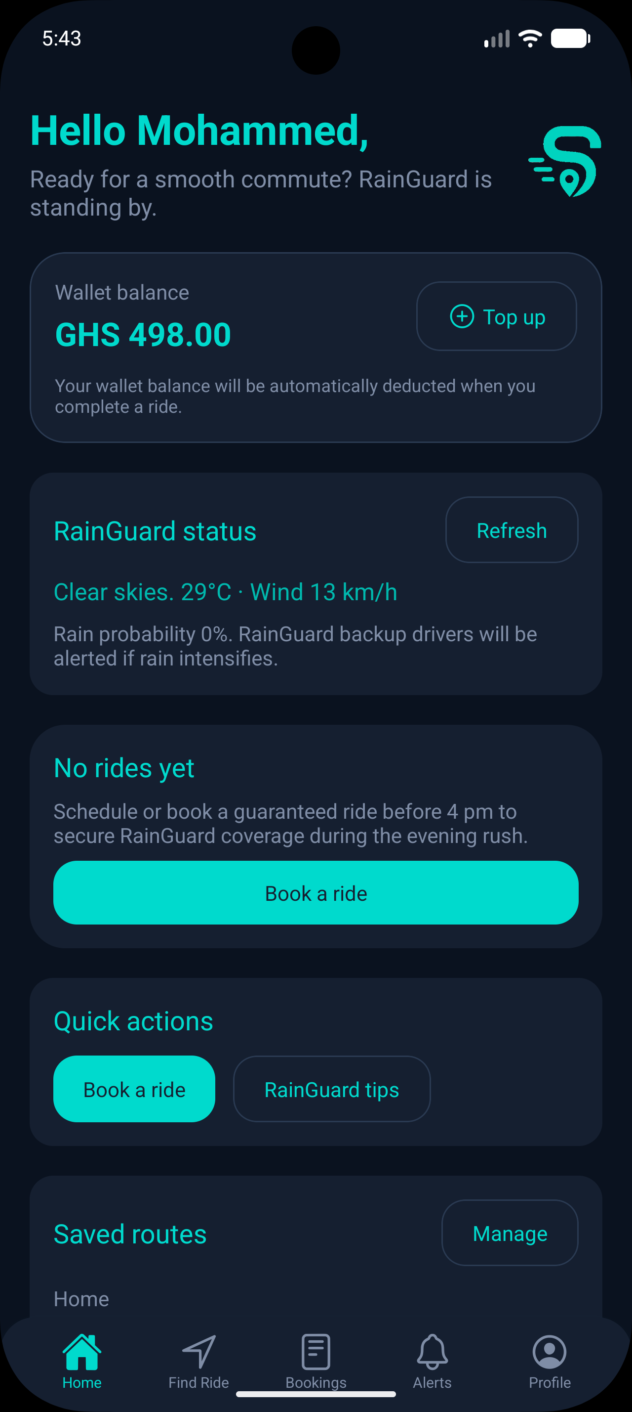 Passenger app screen